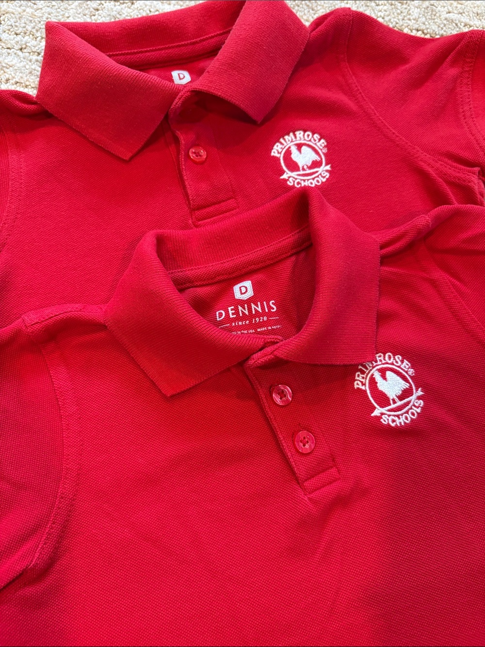 (2) Dennis Kids' Red Polo with Primrose Schools Embroidery 3T